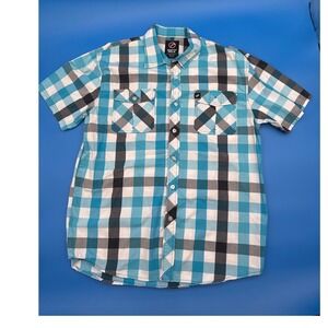 South‎ Pole XL Mens Blue Plaid Short Sleeve Button Down Casual Shirt